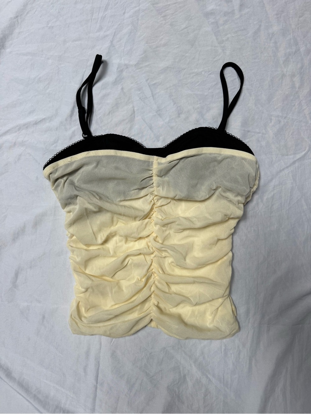 Ruched Two-Tone Cami Top in Black and Cream